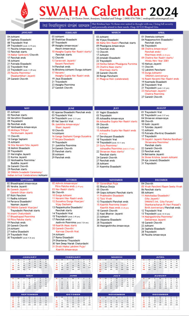 Calendar 2024 SWAHA International
